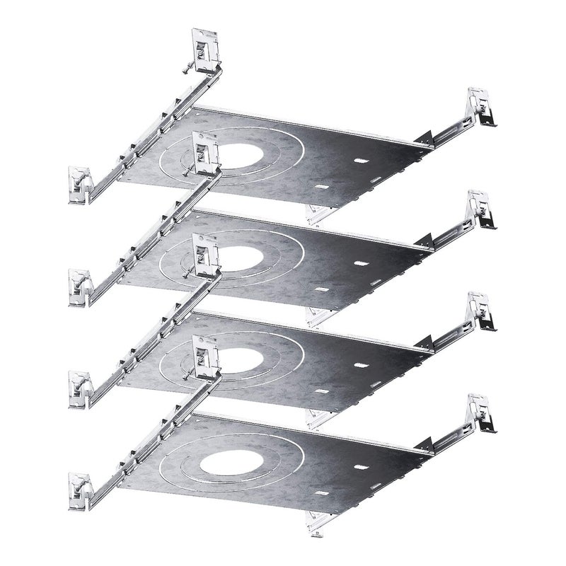 Luxrite New Construction Mounting Plate, 3-4-6 Inch LED Recessed Lighting Kits, Extendable Hanger Bars, ETL Listed - Shallow Recessed Light Housing (4 Pack) - Image 1